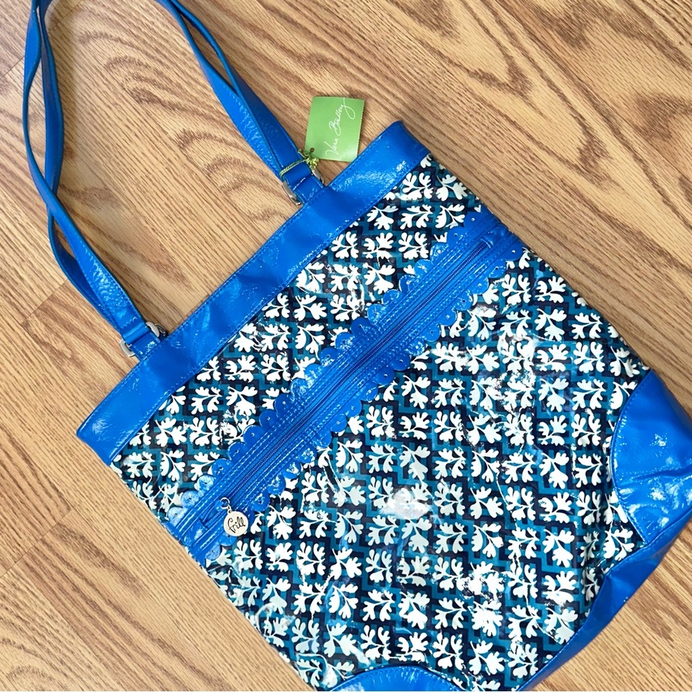 Vera Bradley Frill Vynil Tote Lagoon Floral Zip Pocket Shoulder Strap NWT
